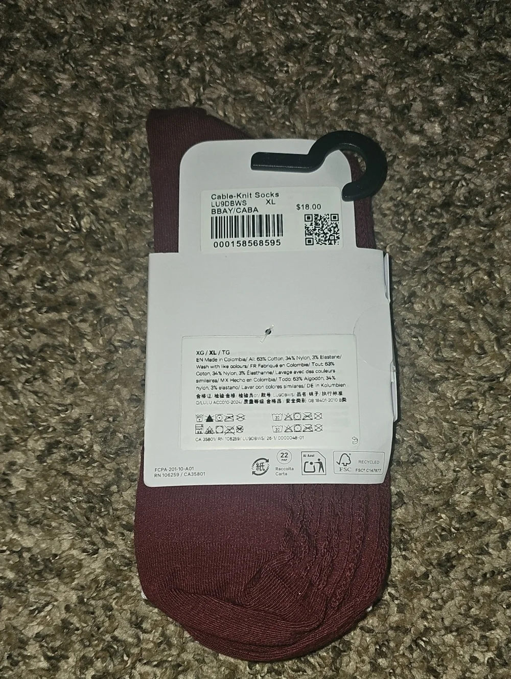 Lululemon Nwts Cable-Knit Socks. Size Xlarge, Quarter Length! BBAY/CABA